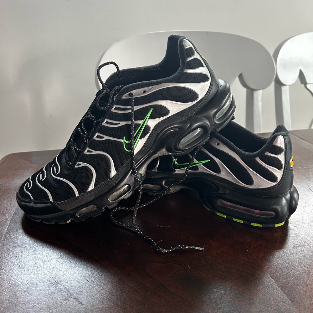 Nike Black and White Shoes with Green Highlights